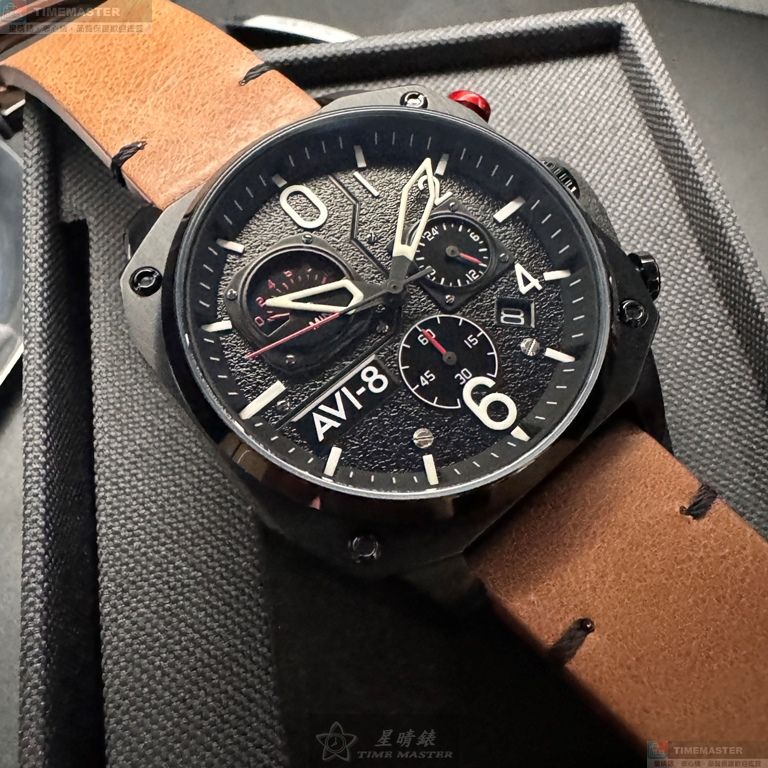 [星晴錶業]新品牌手錶,46mm,AV50631黑色錶面黑錶殼咖啡色真皮皮革錶帶款, , large