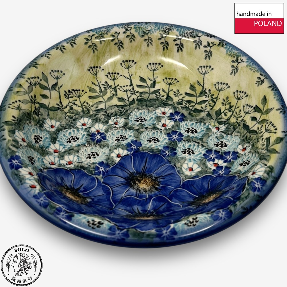 【SOLO歐洲家居】波蘭製 Cerraf 波蘭陶 22.5cm 深圓盤 意麵盤 圓盤 藍野芳蹤系列, , large