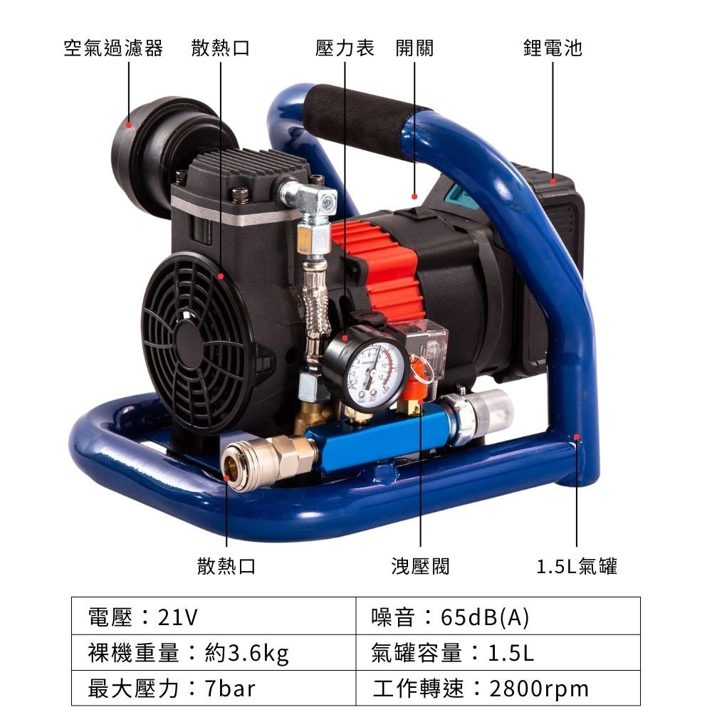 Mini portable air pump with 10 air tanks, 2 batteries, and 1 charger, , large