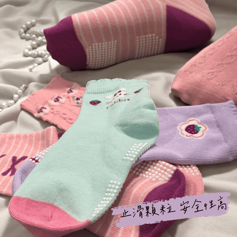 [凱美棉業] 12雙 隨機出色 純棉止滑童襪 粉嫩可愛款 兔兔童襪 卡通童襪 可愛襪 寶寶襪, , large