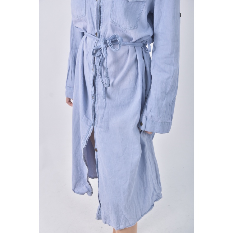 (S) 質感丹寧牛仔排扣藍色洋裝二手衣, , large