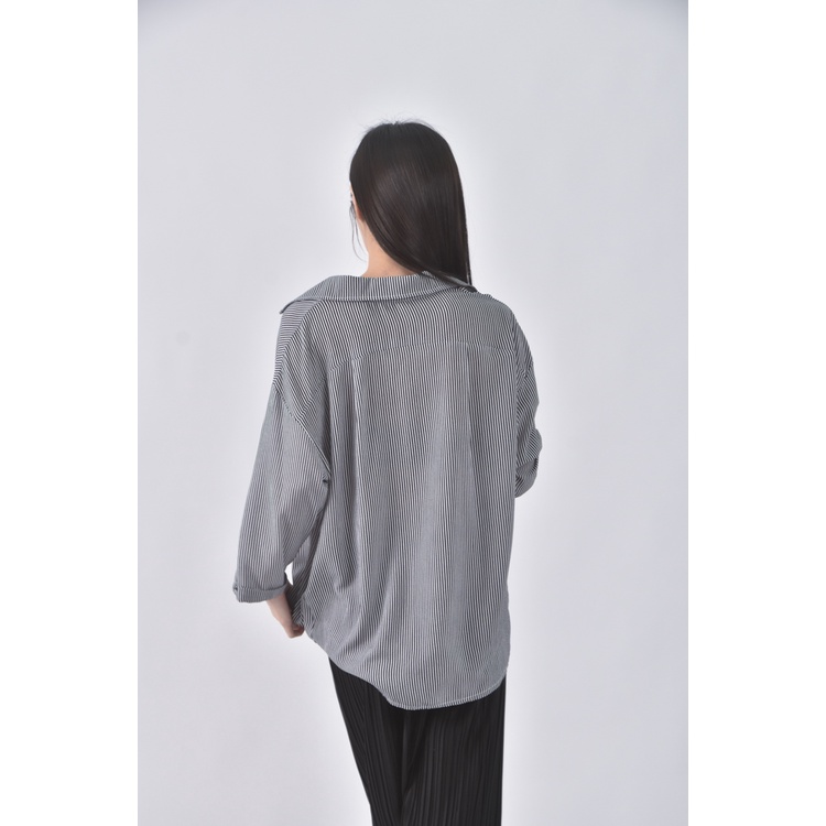 (XL) liville質感條紋黑色長袖上衣二手衣, , large