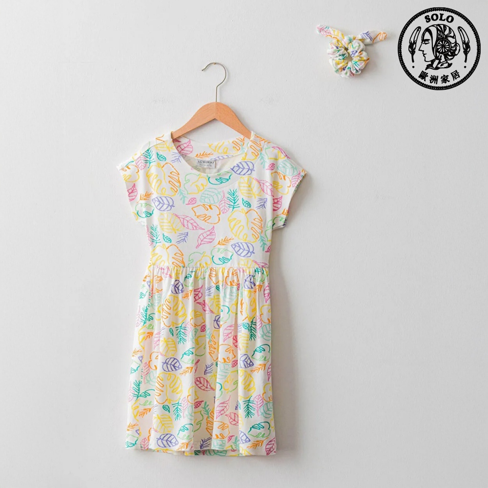 【SOLO Vintage】LCW LCW Girls Leaf Pattern Dress Made in Turkey 3-4y