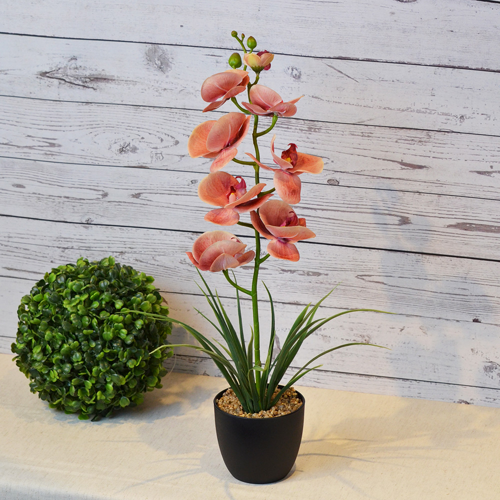 ARTIFICIAL ORCHID PLANT W/BLACK POT, , large