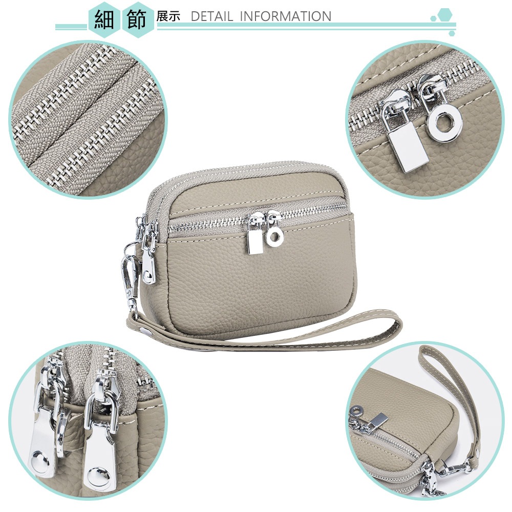 SPRING-真皮頭層牛皮雙拉鍊零錢包真皮頭層牛皮手拎錢包-多色, , large