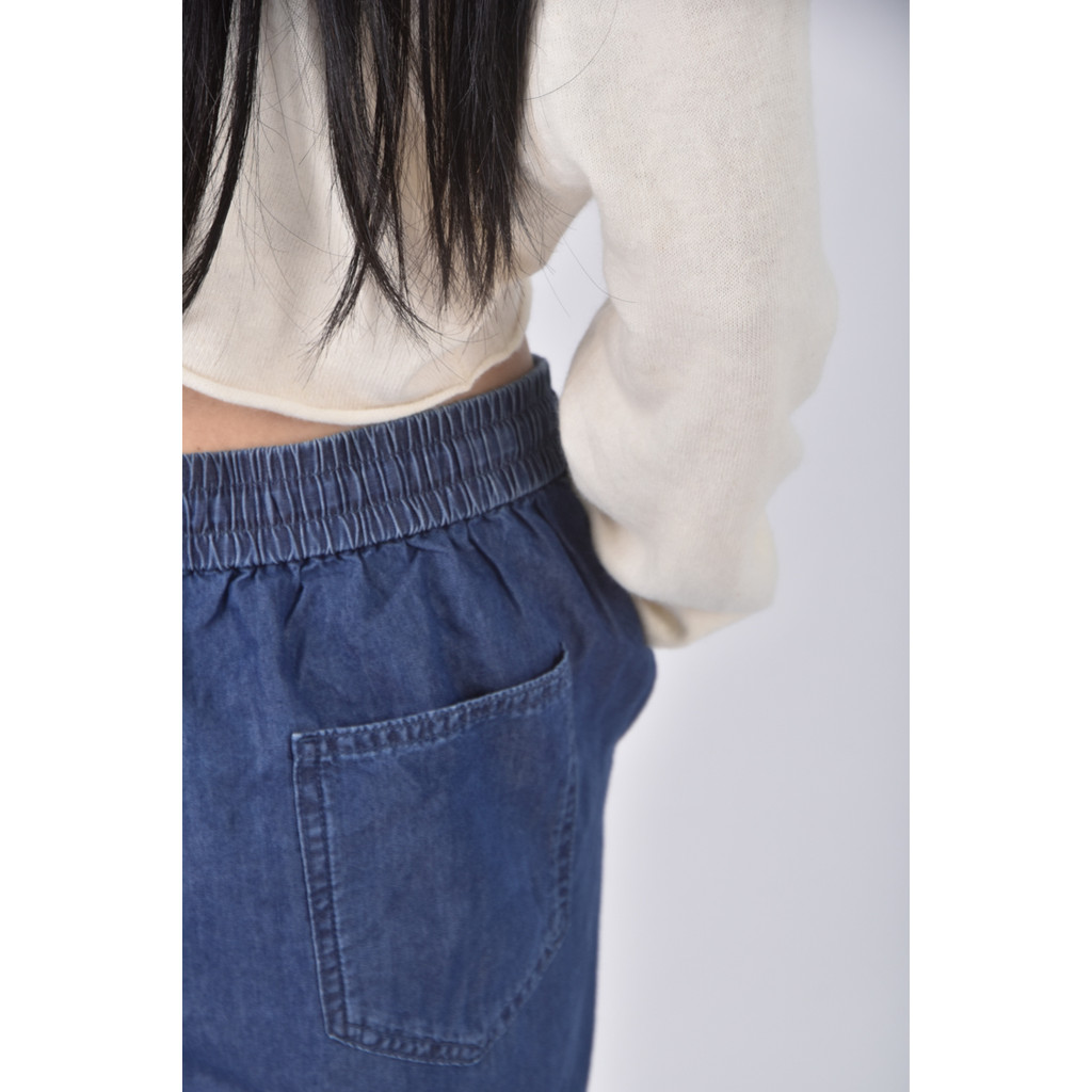 (4XL（含）以上) lativ高腰丹寧牛仔棉質抽繩藍色長褲二手衣, , large