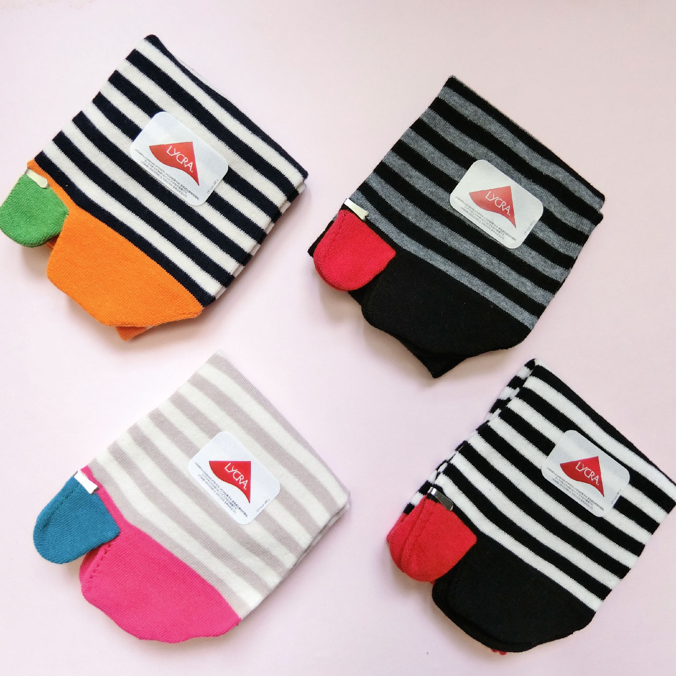 [Kaimei Cotton Industry] 5 pairs set, random and excellent, MIT made in Taiwan, LYCRA, comfortable upgrade, fine stitched two-toe socks, contrasting lines, 22-26cm, , large