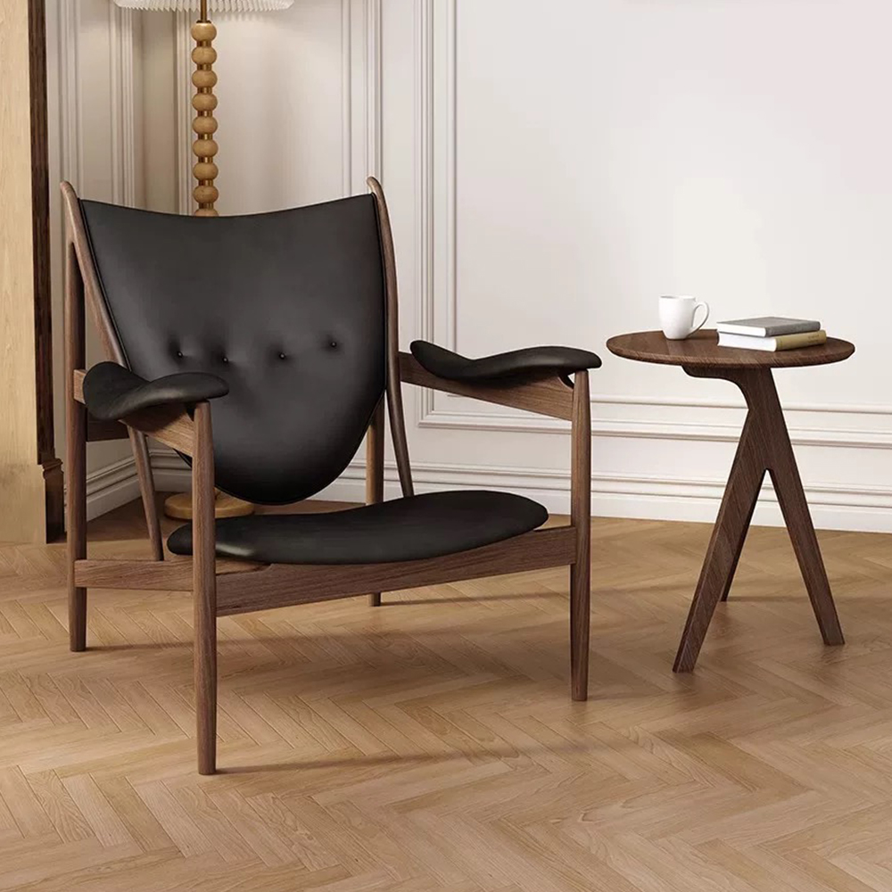 North American Black Walnut Chieftain Chair, Black Walnut Wood, Genuine Leather, Black, , large