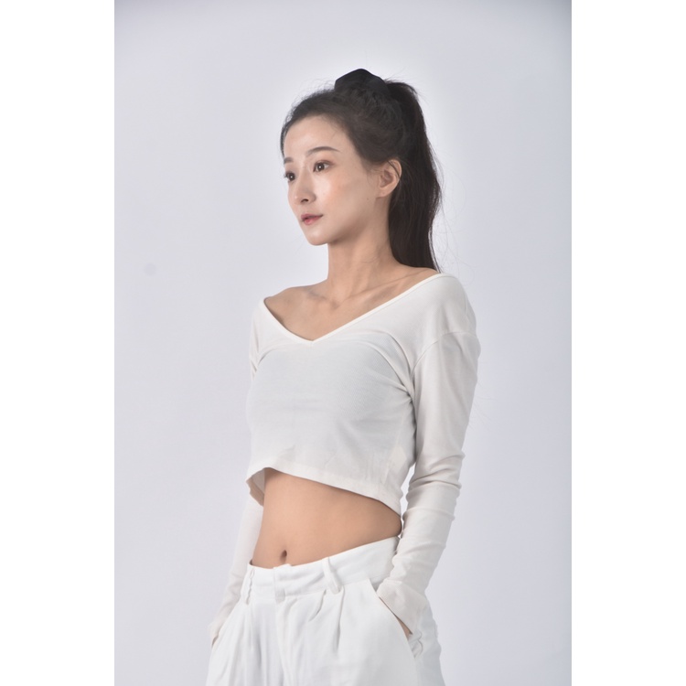 (S) 【安于晴Charlene私服】nnine質感V領白色長袖上衣二手衣, , large