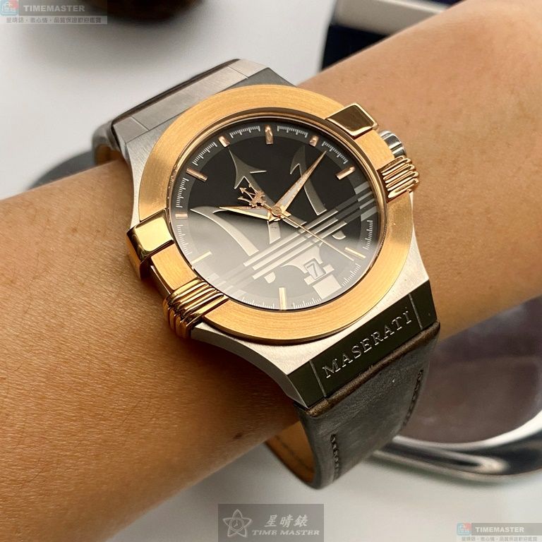 [星晴錶業]MASERATI手錶,42mm,R8851108014古銅色錶面金銀錶殼咖啡色真皮皮革錶帶款, , large