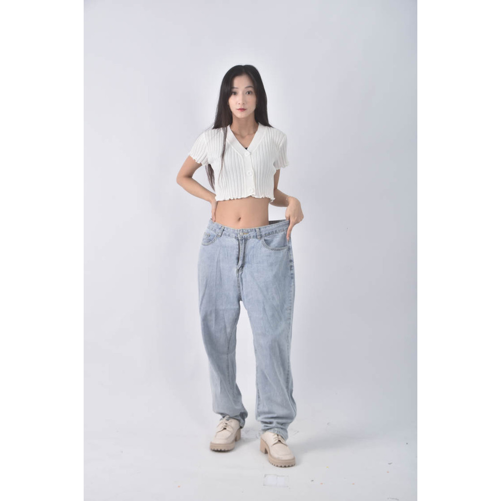 (3XL) ob高腰棉質純棉藍色長褲二手衣, , large