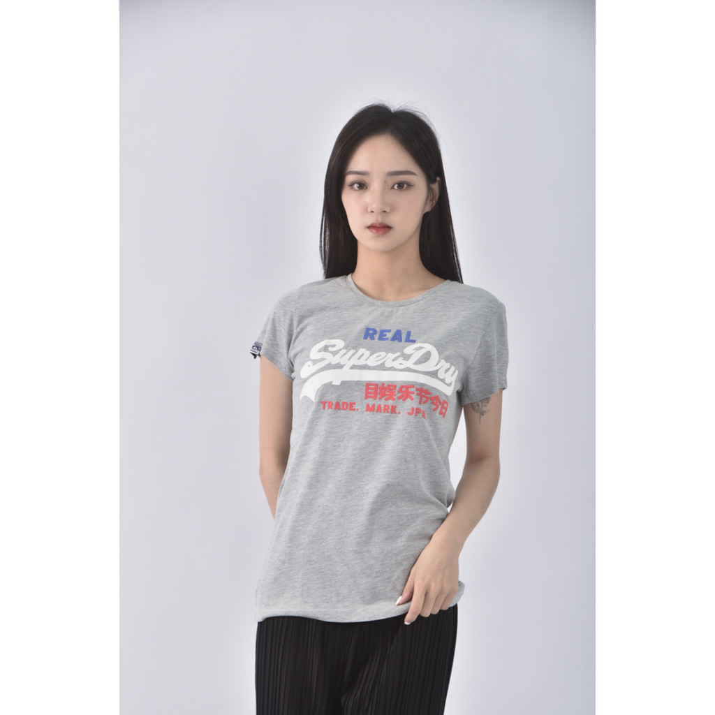 (S) superdry字母灰色短袖上衣二手衣, , large