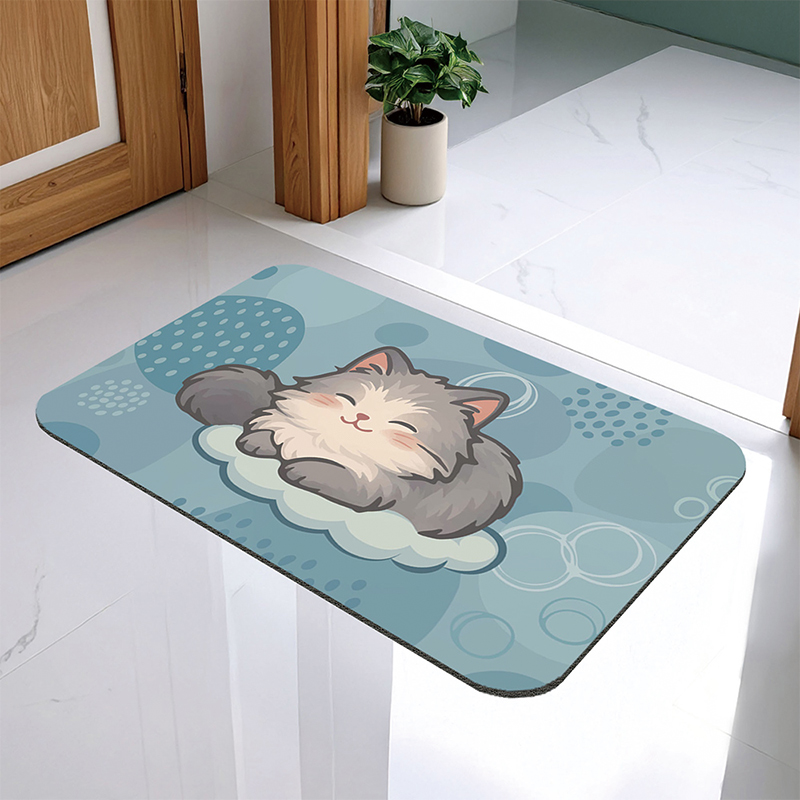 【Monster】 Soft Diatomaceous Earth Absorbent Mat – Nordic Animal Series (60x40cm) – Cloud Lazy Cat, , large