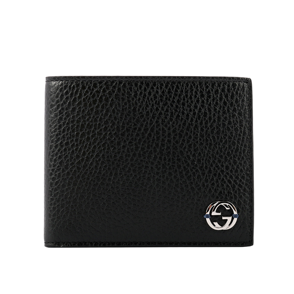 GUCCI 金屬縫線雙G Logo牛皮雙色6卡短夾/黑色/藍色, , large