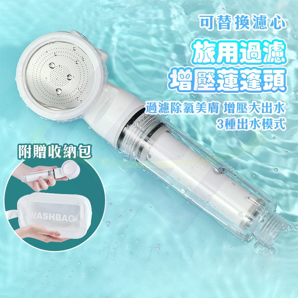 Travel High-Pressure Shower Head Set / Includes 4 Filters + Waterproof Bag, , large