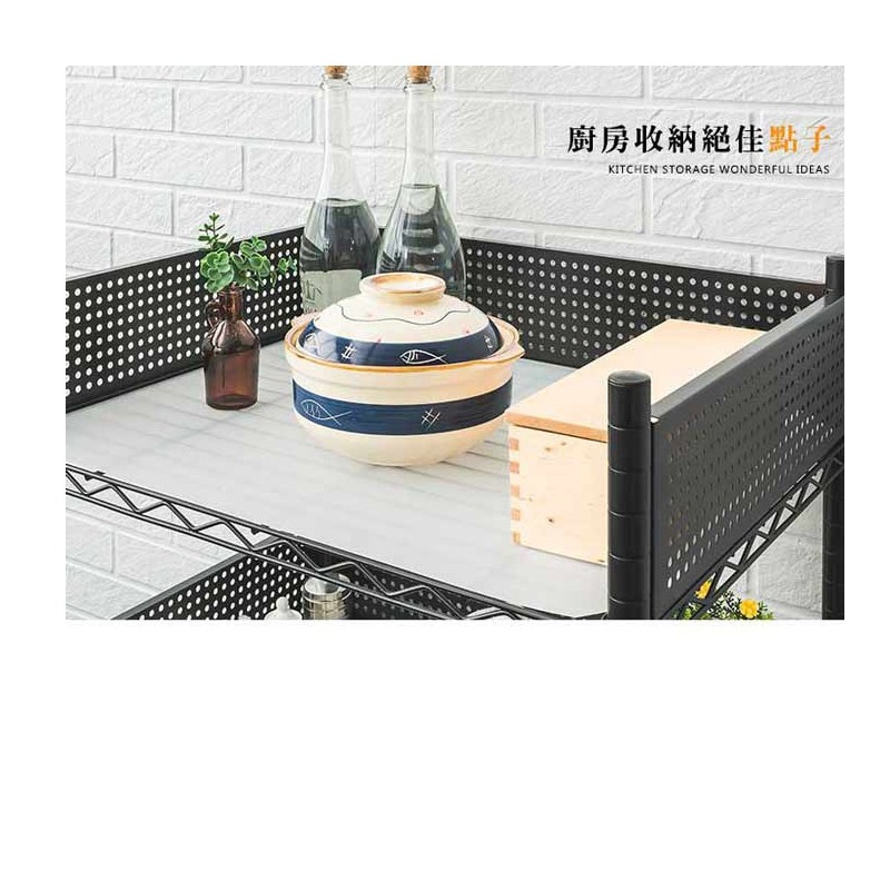 【Y HOUSE】60x45x100cm 廚房推車三層收納架(含圍籬組+透白PP板)-黑色, , large