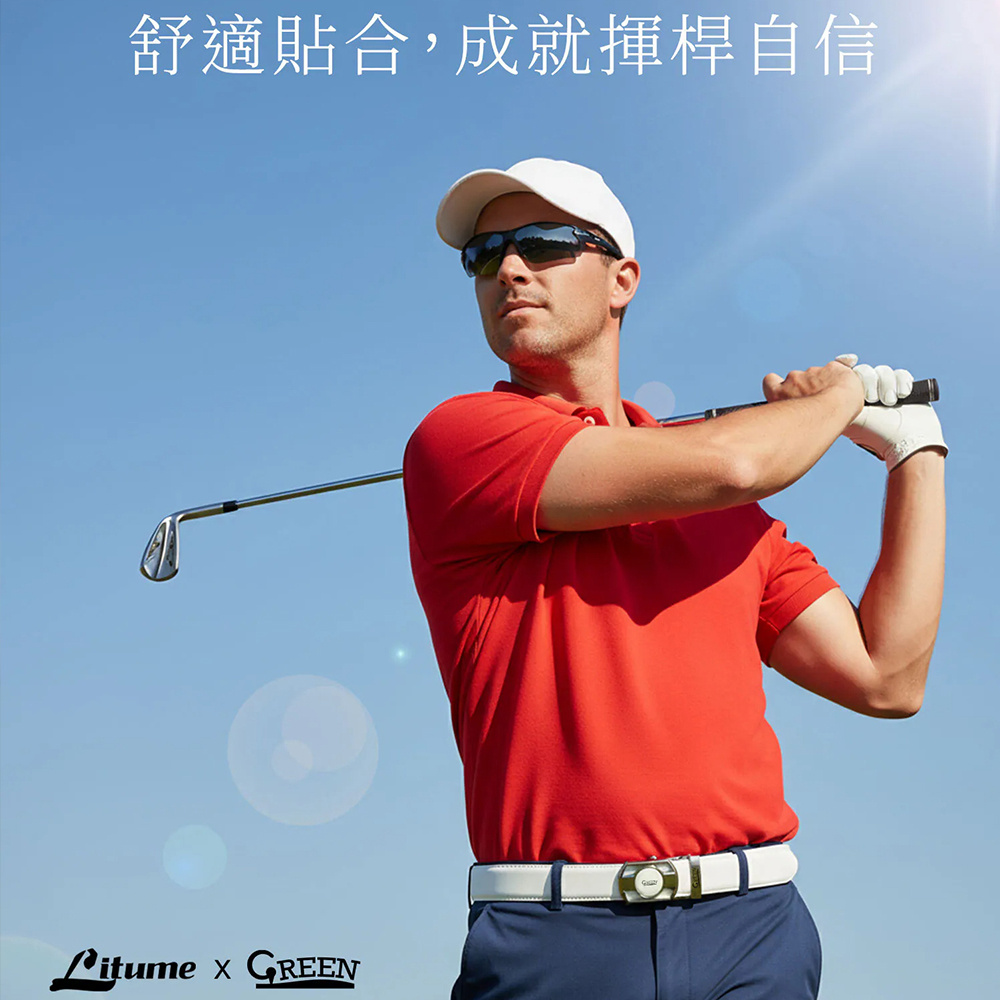 Green Golf 高爾夫 自動扣皮帶 腰帶 合成皮 磁吸球標 鋅合金帶扣 深藍, , large