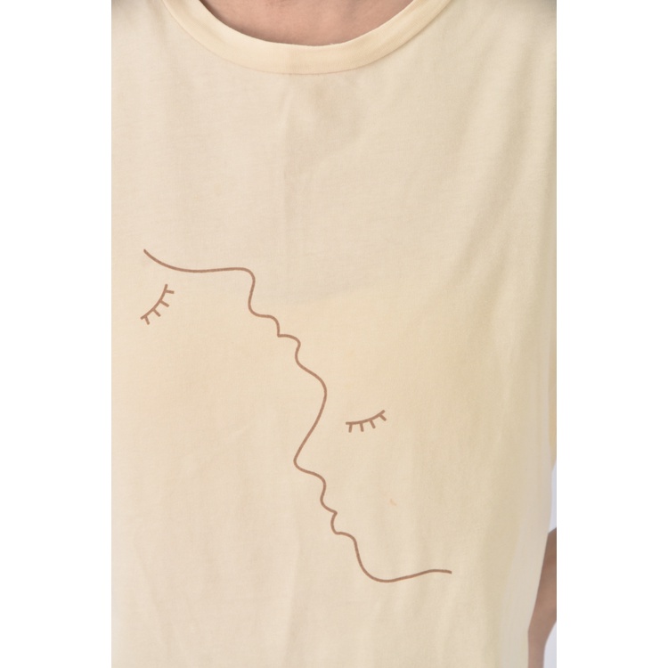 (S) 質感線條杏色短袖上衣二手衣, , large