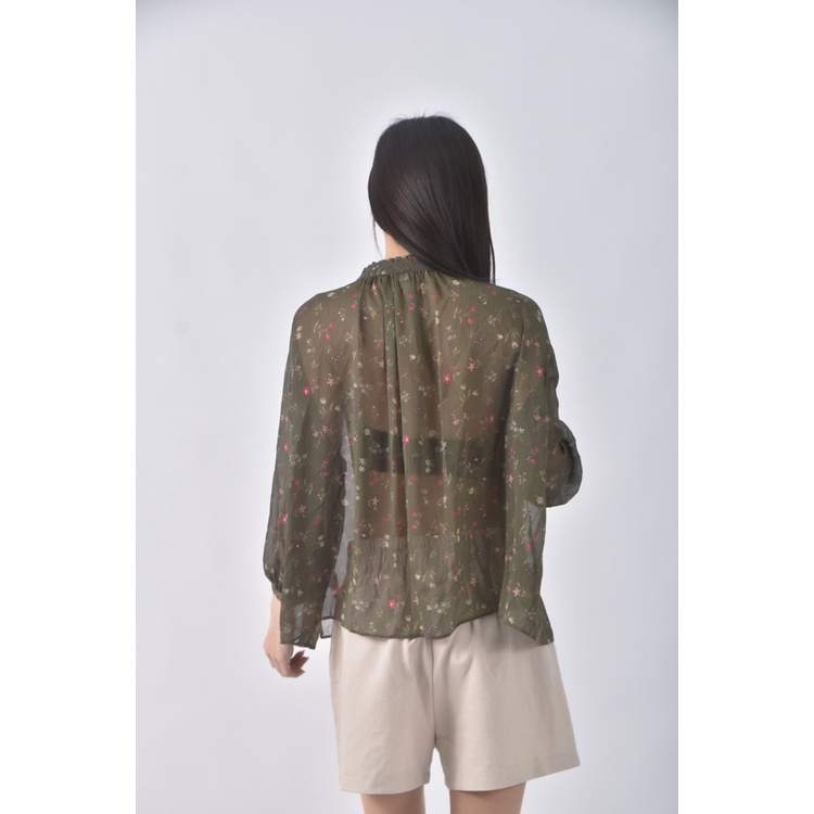 (S) uniqlo碎花綠色長袖上衣二手衣, , large
