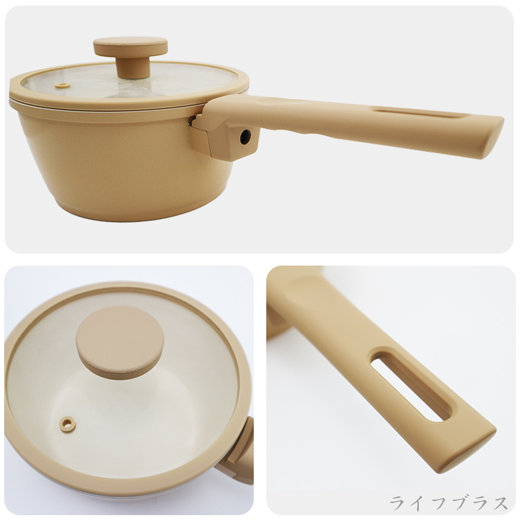 日本金太郎 Latte 陶瓷強化層IH片手鍋-18cm-2支, , large