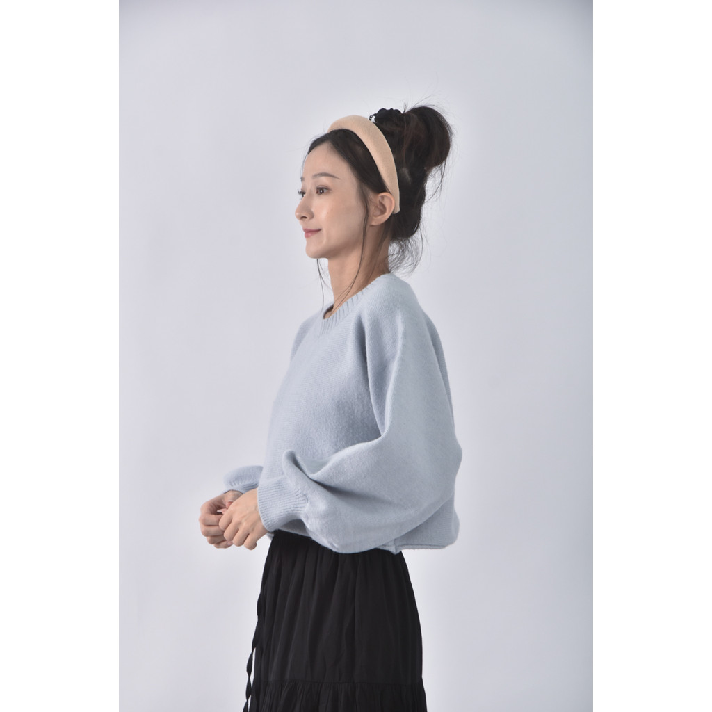 (L) cindy韓牌質感圓領藍色長袖上衣二手衣, , large