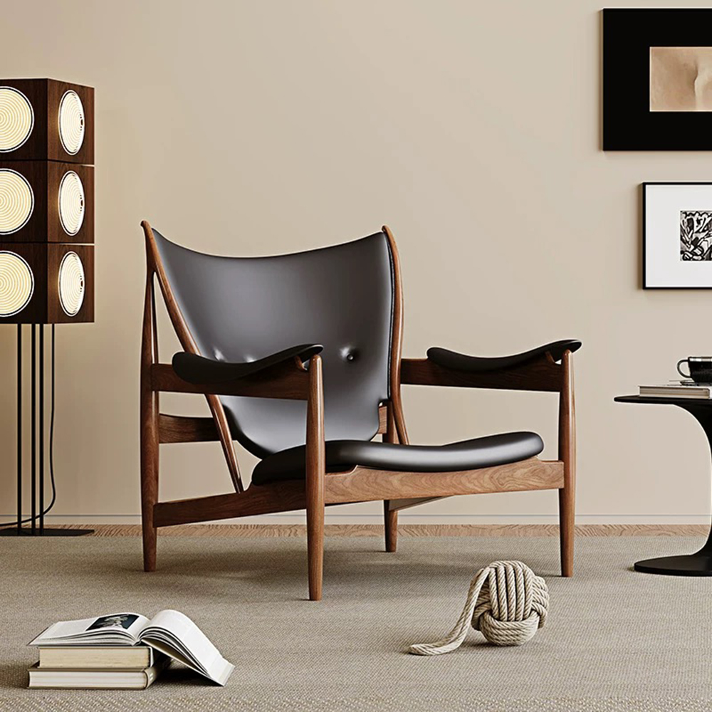 North American Black Walnut Chieftain Chair, Black Walnut Wood, Genuine Leather, Black, , large