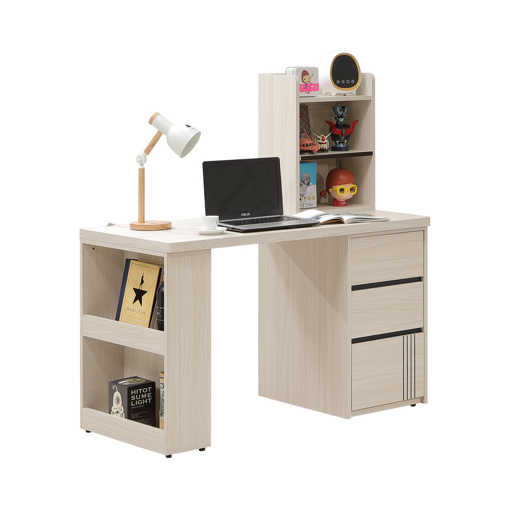 【Homelike】 喜家居4尺三抽書桌(含置物櫃)(2542), , large