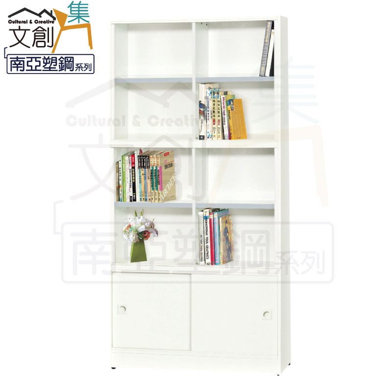 【文創集】巴莉 環保3尺南亞塑鋼玻璃開門書櫃/收納櫃(客約商品), , large