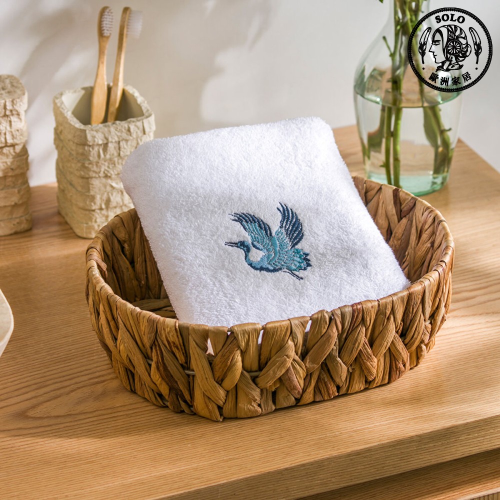 【SOLO Vintage】LCW Home 50x80cm Blue Crane Embroidery Towel 100% Cotton Super Absorbent Made in Turkey, , large