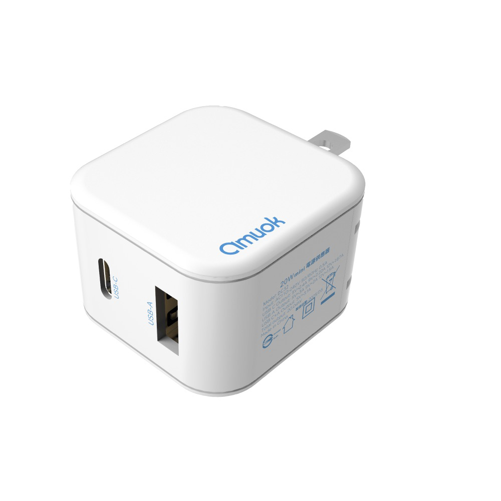 【amuok】20W mini GaN氮化鎵電源供應器-白色(充電器 快充頭 充電頭 旅充頭), , large