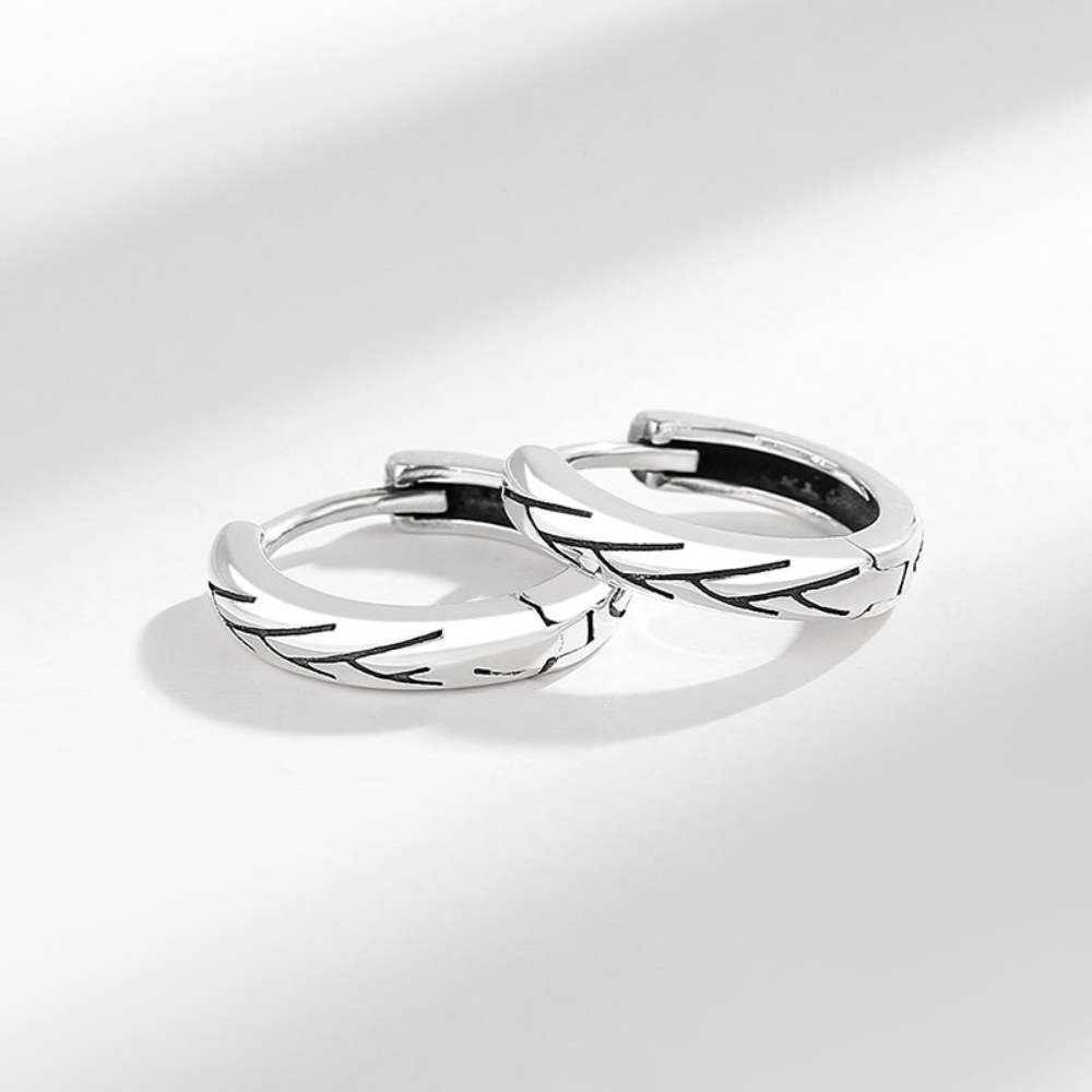 韓版s925純銀復古樹紋耳扣款耳環  -附馬卡收納盒, , large