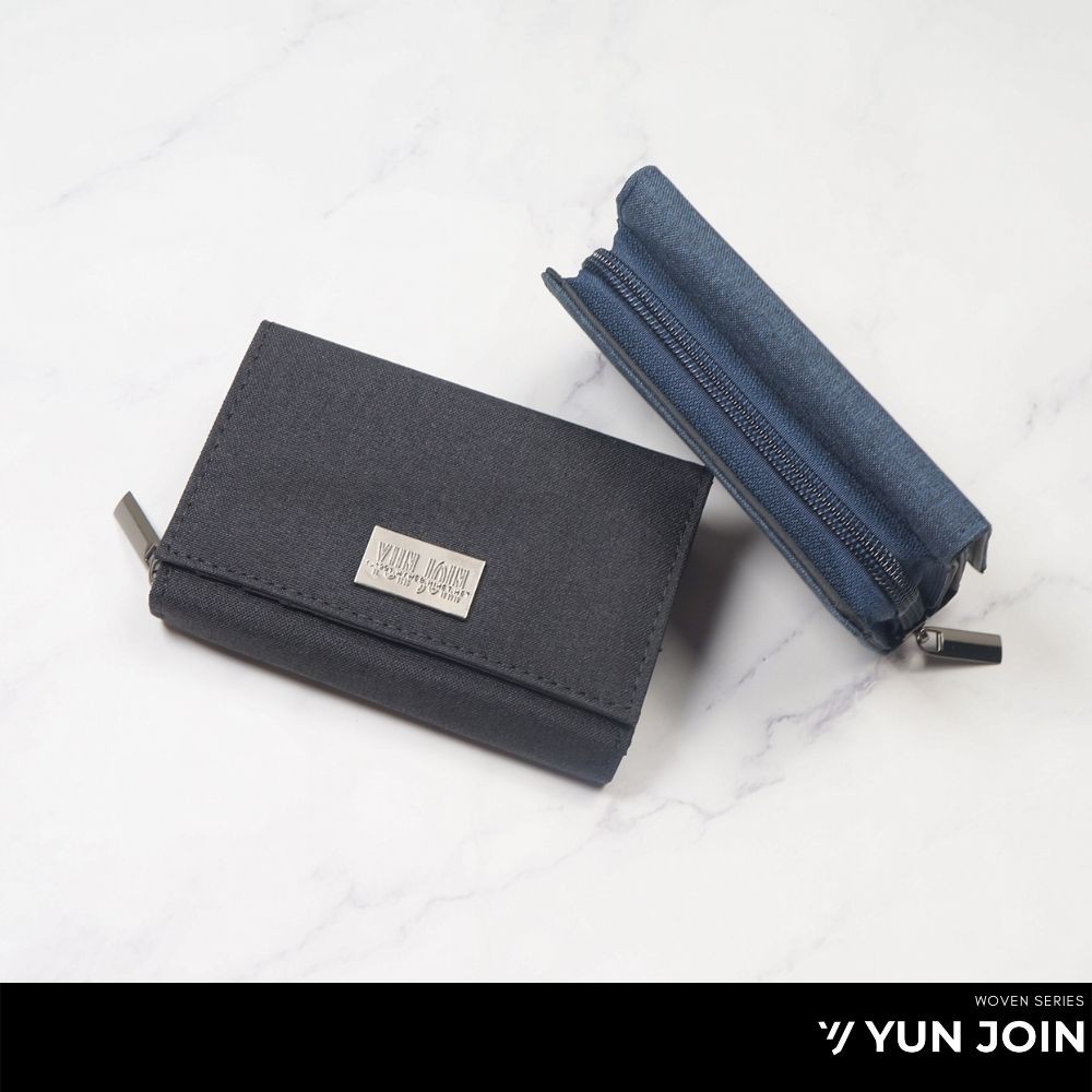 【YUNJOIN】WOVEN 日系織面蓋頭拉鍊短夾 中夾 零錢包 後側設計 質感 錢包 學生錢包 開學, , large