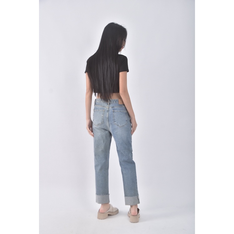 (L) p two jeans高腰丹寧牛仔質感棉質純棉藍色長褲二手衣, , large