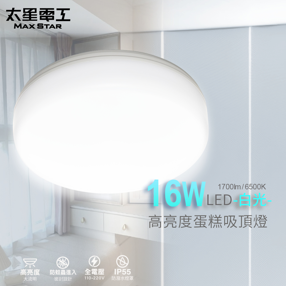 【太星電工】LED高亮度蛋糕吸頂燈16W/白光