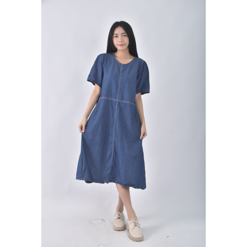 (M) 丹寧牛仔口袋藍色洋裝二手衣, , large