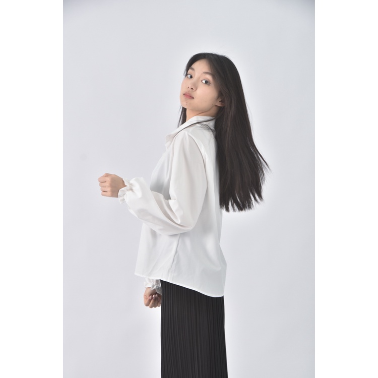 (M) fashion質感白色長袖上衣二手衣, , large