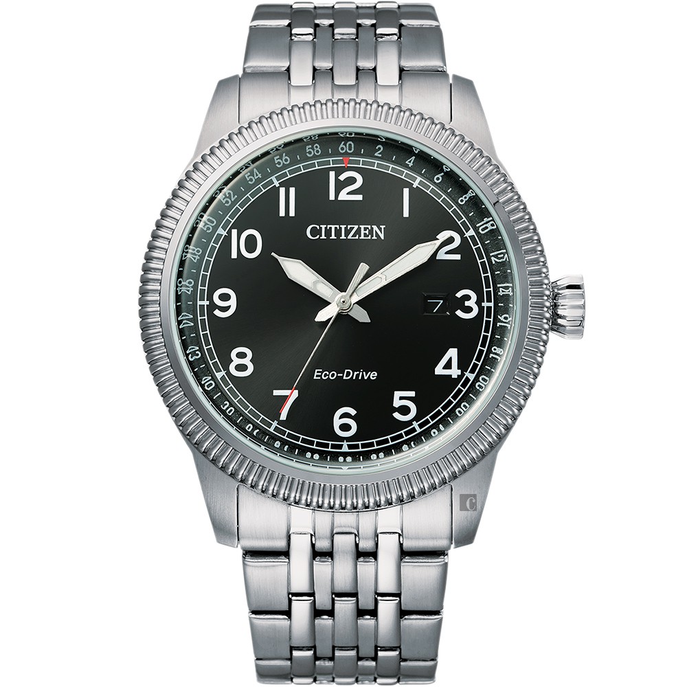CITIZEN 星辰 光動能復古風紳士手錶-銀x黑 BM7480-81E, , large
