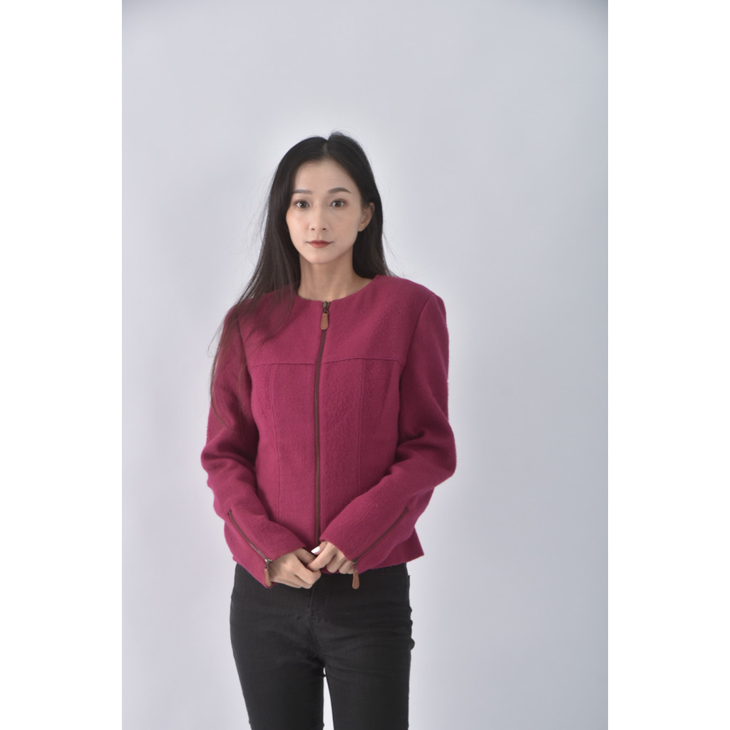 (S) jessica羊毛拉鍊桃紅色外套二手衣, , large