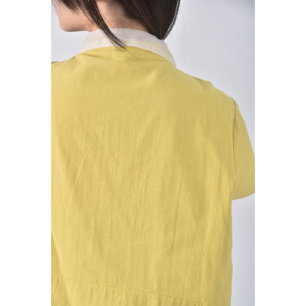 (XL) qys排扣黃色短袖上衣二手衣, , large