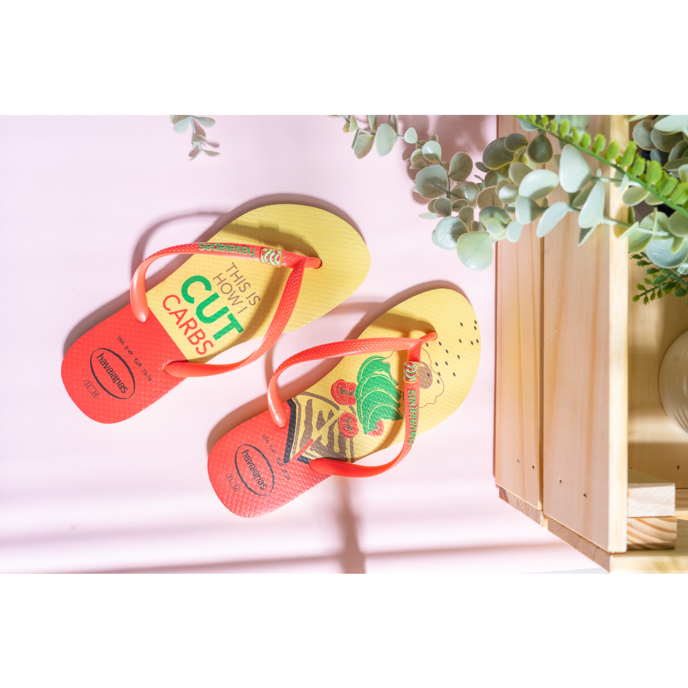 [巴拉娜巴西人字拖專賣店]中壢實體店面 Havaianas 哈瓦仕 夾腳拖/人字拖鞋 SLIM COOL 沙灘 海邊 黃橘色/白咖色, , large