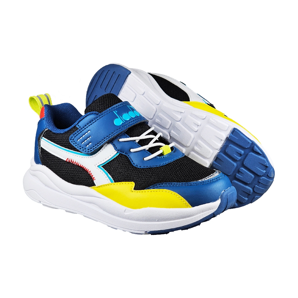 DIADORA迪亞多那 時尚兒童運動鞋 童運動鞋 童鞋 寬楦 透氣 保護後跟 吸震 減壓 健康鞋墊 止滑 黑藍 藍黃粉, 黑藍,22, large