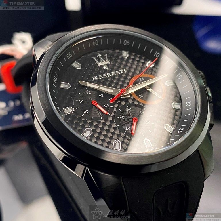 [星晴錶業]MASERATI手錶,44mm,R8851123007黑色錶面黑錶殼深黑色矽膠錶帶款, , large