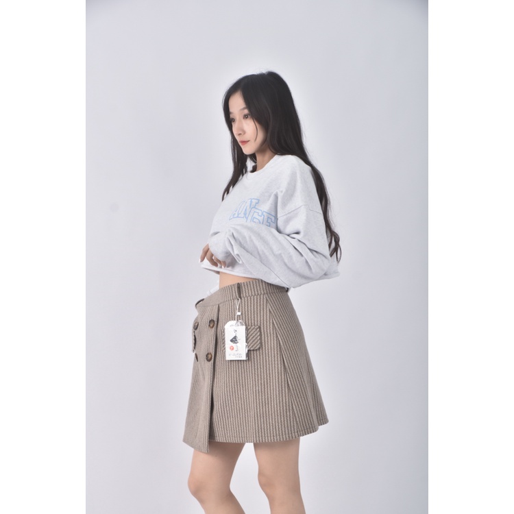 (XL) 質感條紋杏色短裙二手衣, , large