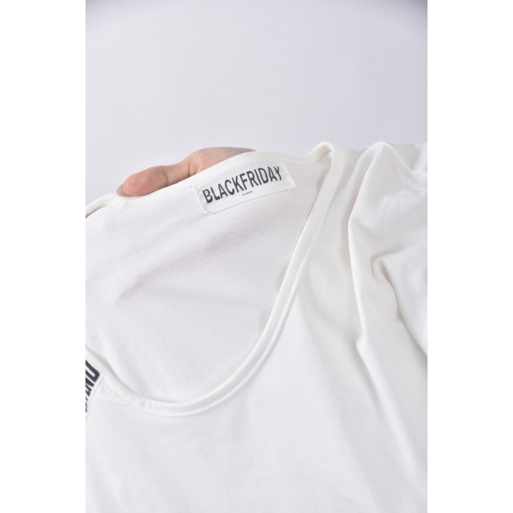 (L) blackfriday質感棉質純棉白色短袖上衣二手衣, , large