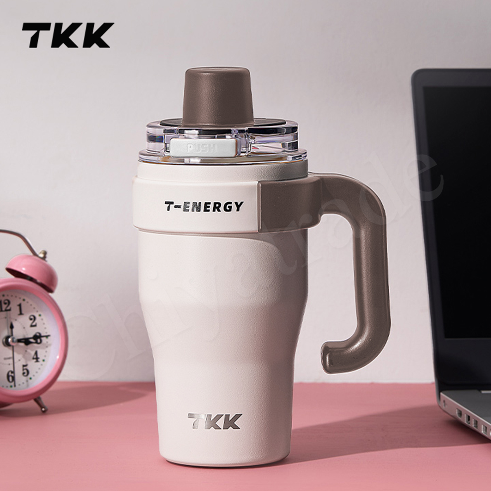 【TKK】T-One 彈蓋冰壩杯 316不鏽鋼x陶瓷噴塗 直飲+吸管 保冰保溫 運動隨身杯 1200ML(握把式)-任選, , large