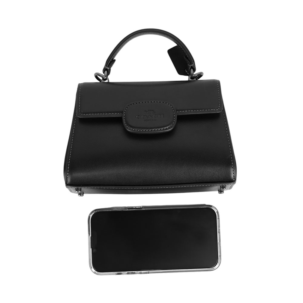 COACH Eliza 小牛皮翻蓋迷你梯形手提/斜背二用包/黑色, , large