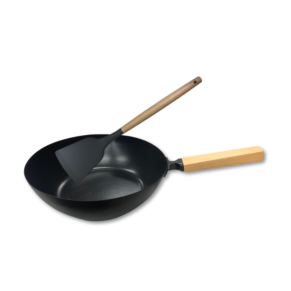 GS MALL 台灣製造 30公分櫸木柄超深炒鍋 深炒鍋 不沾炒鍋 深炒鍋 鐵鍋 鍋具 中鋼深炒鍋 中鋼JIS炒鍋