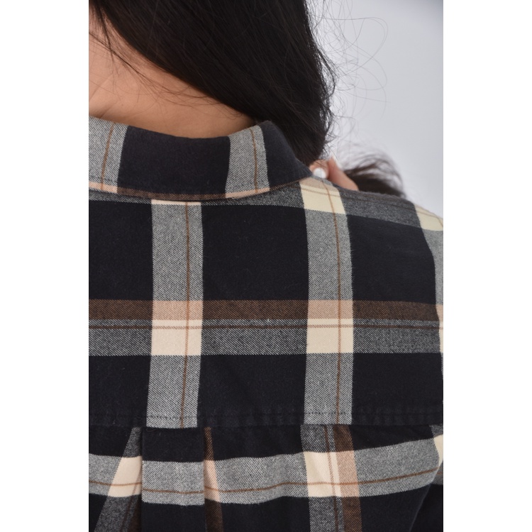 (S) icb質感格紋黑色長袖上衣二手衣, , large