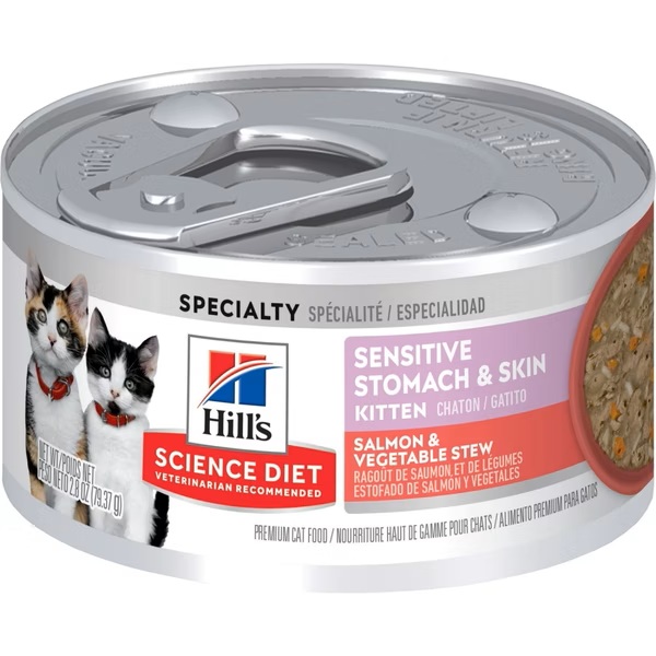 【Hills 希爾思】幼貓 敏感胃腸與皮膚鮭魚燴蔬菜主食罐 2.8oz 79gX6罐/盒 (608562), , large