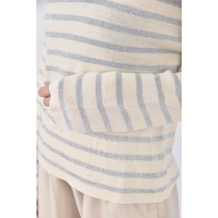 (M) 條紋杏色長袖上衣二手衣, , large